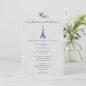 Invitation Dîner de répétition Tour Eiffel bleu Mariage damas (Debout devant)