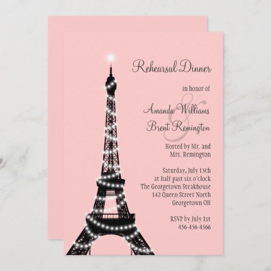 Invitation Dîner de répétition Tour Eiffel Twinkles Invitatio (Devant / Derrière)