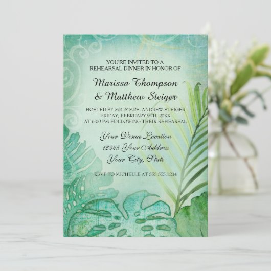 Invitation Dîner de répétition Tropical Philodendron Leaf Pal (Debout devant)