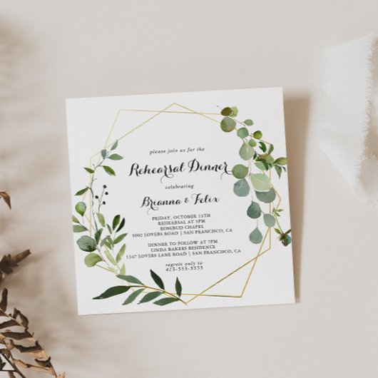 Invitation Dîner de répétition tropicale d'or géométrique