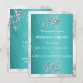 Invitation Dîner de répétition turquoise avec strass sur sarc (Devant / Derrière)