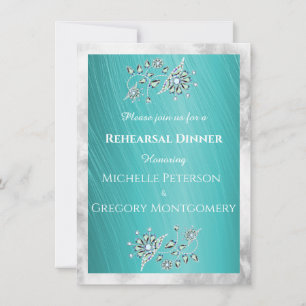 Invitation Dîner de répétition turquoise avec strass sur sarc