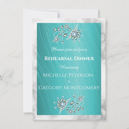 Invitation Dîner de répétition turquoise avec strass sur sarc (Devant)