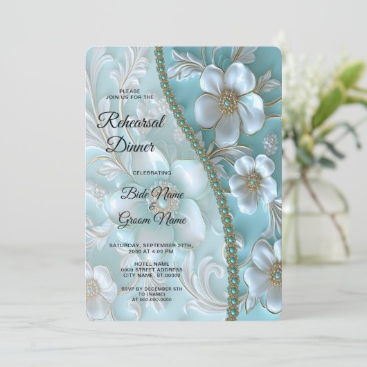 Invitation Dîner de répétition turquoise blanc (Debout devant)