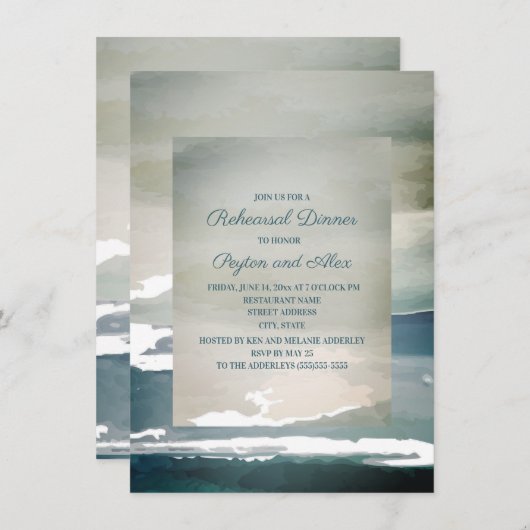Invitation Dîner de répétition turquoise bleu vert (Devant / Derrière)