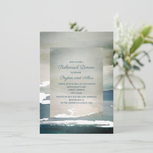 Invitation Dîner de répétition turquoise bleu vert (Debout devant)