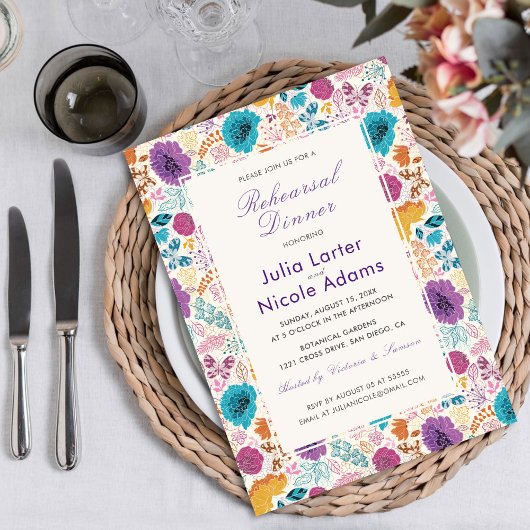 Invitation Dîner de répétition turquoise de printemps jaune p