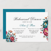 Invitation Dîner de répétition turquoise Orange Red Peony (Devant / Derrière)
