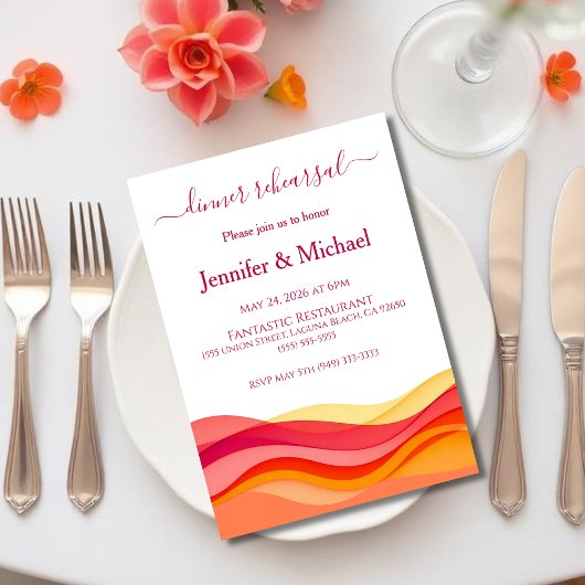 Invitation Dîner de répétition Vagues de couleurs de coucher