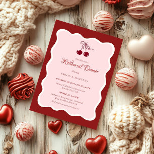 Invitation Dîner de répétition velours cerise de la Saint-Val