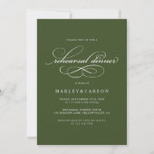 Invitation Dîner de répétition vert olive Calligraphie élégan (Devant)