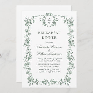 Invitation Dîner de répétition verte de l'Ornat victorien