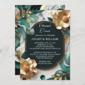 Invitation Dîner De Répétition Verte Et Or Monstera Emerald (Devant / Derrière)