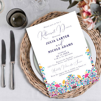 Invitation Dîner de répétition vibrant arc-en-ciel de la fête