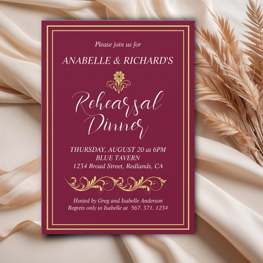 Invitation Dîner de répétition victorien élégant