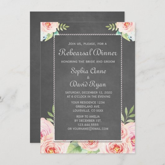 Invitation Dîner de répétition vintage à l'aquarelle (Devant / Derrière)