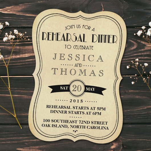 Invitation Dîner de répétition vintage Art déco Mariage