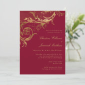 Invitation Dîner de répétition vintage Burgundy Gold Damask (Debout devant)