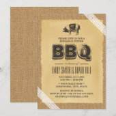 Invitation Dîner de répétition vintage Burlap & Lace BBQ (Devant / Derrière)