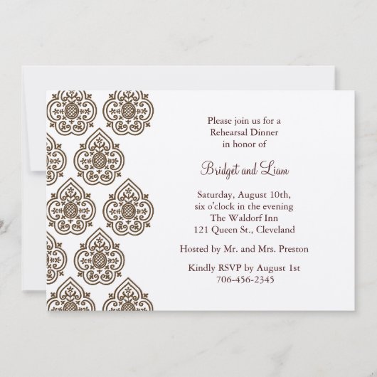 Invitation Dîner de répétition vintage Damask au champagne (Devant)