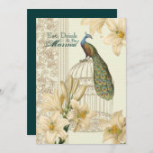 Invitation dîner de répétition Vintage de paon (Devant / Derrière)