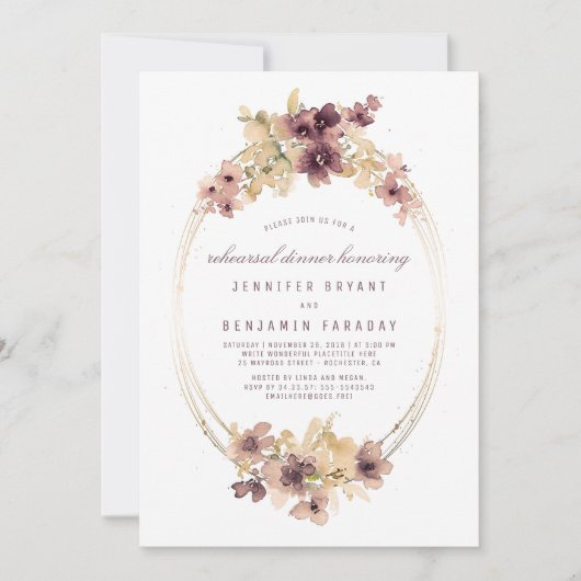 Invitation Dîner de répétition vintage des fleurs d'aquarelle (Devant)