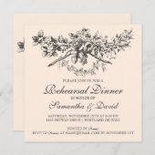 Invitation Dîner de répétition Vintage Floral Black (Devant / Derrière)
