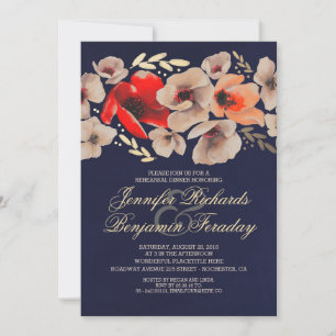 Invitation Dîner de répétition Vintage Floral de la Marine