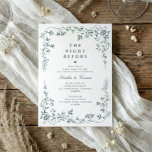 Invitation Dîner de répétition Vintage Floral Émeraude Vert