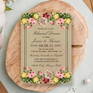 Invitation Dîner de répétition vintage Floral Mariage
