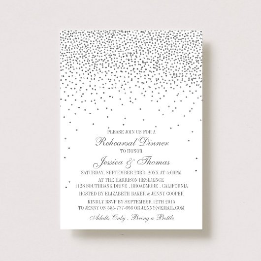 Invitation Dîner de répétition vintage Glam Silver Confetti