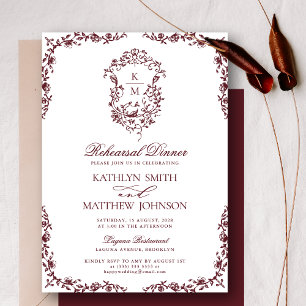 Invitation Dîner de répétition Vintage Monogramme rouge Bourg