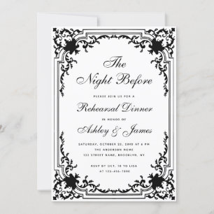 Invitation Dîner de répétition Vintage noir blanc nuit avant