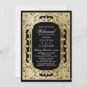 Invitation Dîner de répétition vintage noir & or (Devant)