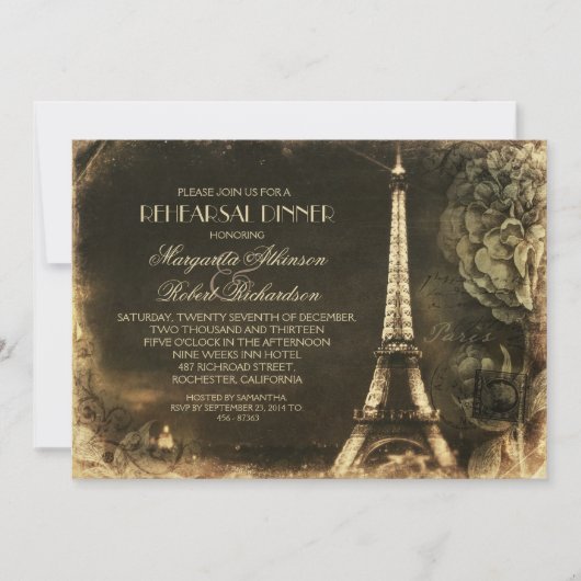 Invitation Dîner de répétition vintage Paris Eiffel Tower (Devant)