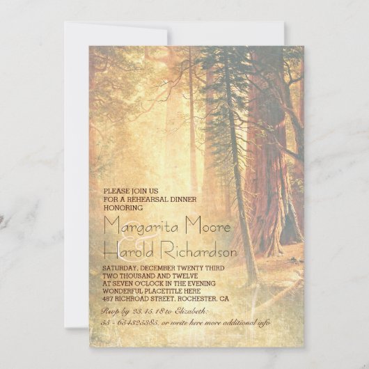 Invitation Dîner de répétition vintage Redwood Trees Invitati (Devant)
