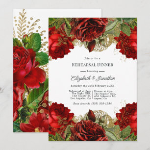 Invitation Dîner de répétition vintage rouge Bourgogne et or