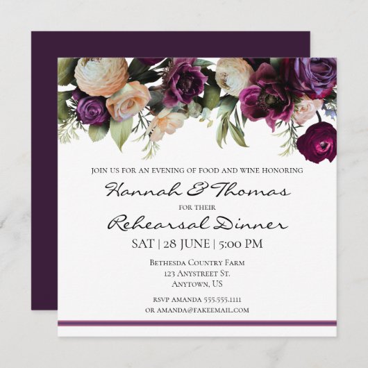 Invitation Dîner de répétition Vintage violette (Devant / Derrière)