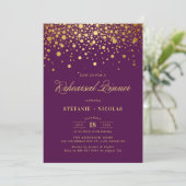 Invitation Dîner de répétition violet Faux Gold Foil Confetti (Debout devant)
