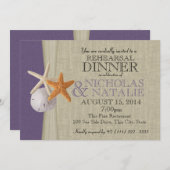 Invitation Dîner de répétition violet Ocean et Burlap (Devant / Derrière)