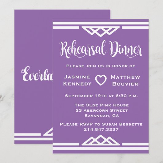 Invitation Dîner de répétition violet Triangles géométriques  (Devant / Derrière)
