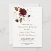 Invitation Dîner de répétition Whimsical Bourgogne Gold Flowe (Devant)