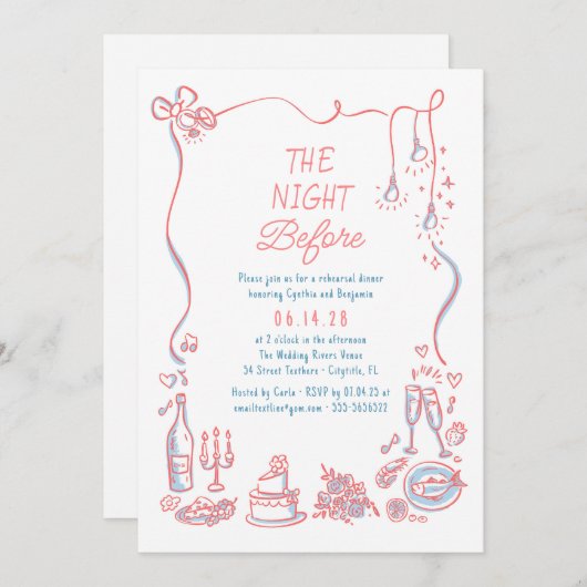 Invitation Dîner De Répétition Whimsical Dessin À La Main (Devant / Derrière)