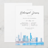 Invitation Dîner de répétition Wintery Chicago Skyline (Devant / Derrière)