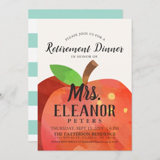 Invitation Dîner de retraite Apple de l'enseignant | Invitati (Devant / Derrière)