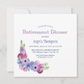 Invitation Dîner de retraite floral bleu et rose (Devant)