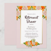 Invitation Dîner de retraite Floral Rose Orange Gold Bordure (Devant / Derrière)
