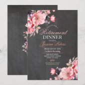 Invitation Dîner de retraite floral, soirée féminine rose (Devant / Derrière)