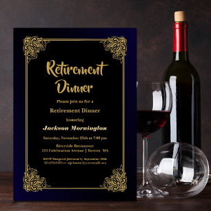 Invitation Dîner de retraite noir et or
