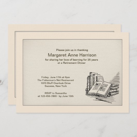 Invitation Dîner de retraite Open Book (Devant / Derrière)